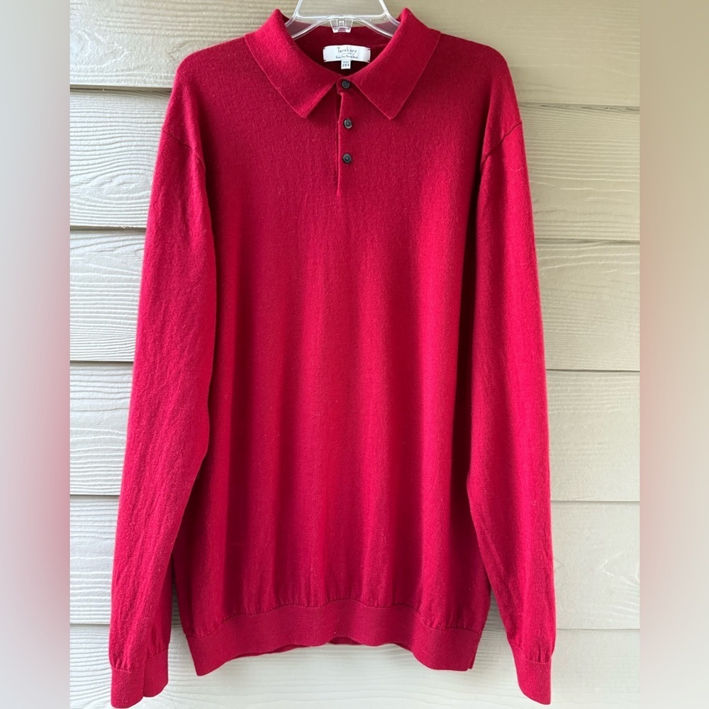 Turnbury Men's Extra Fine Merino Wool Dark Red Long Sleeve Polo Sweater Size 2XT